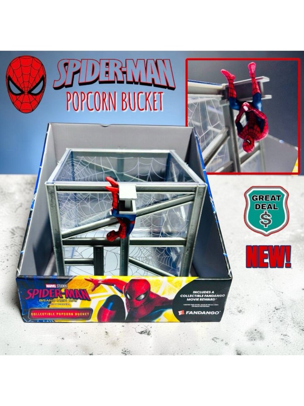 Marvel Spider-Man Brand New Day Collectible Popcorn Bucket Wall Crawler Display!
